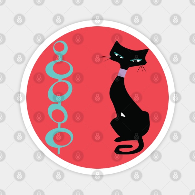 Black Cat in Atomic Age Style Magnet by Lisa Williams Design